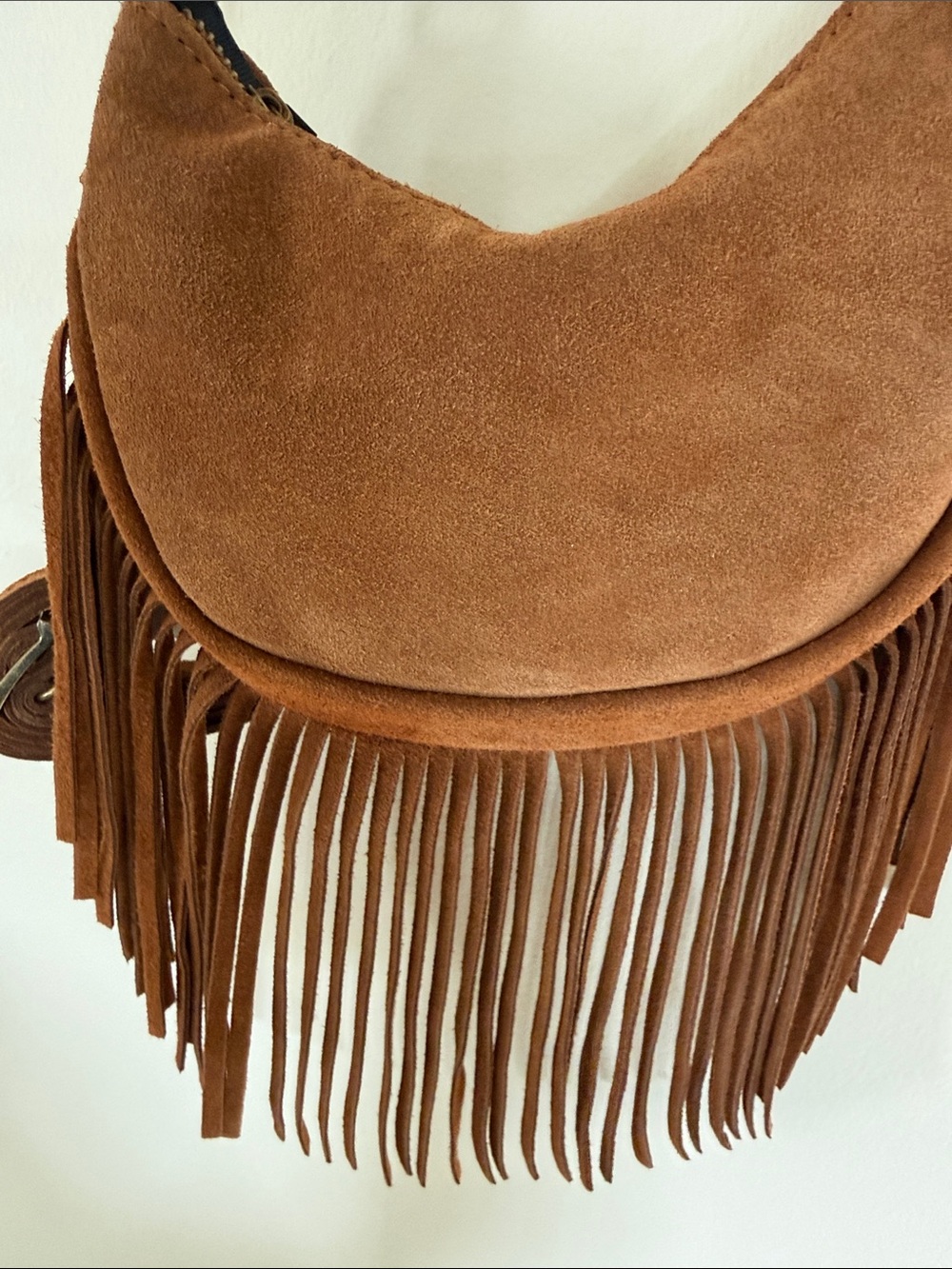 Marlon Boho Brown Calf Suede Fringe Crossbody Bag Shoulder Tote Bag -Italy NWT - Picture 6 of 8